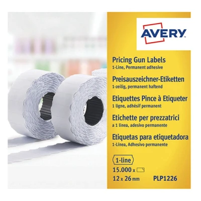 Image of Avery PLP1226 Permanent Label Roll for PL1/8 1 Line Pricing Gun White (26 x 12 mm, 1500 Labels Per Roll)