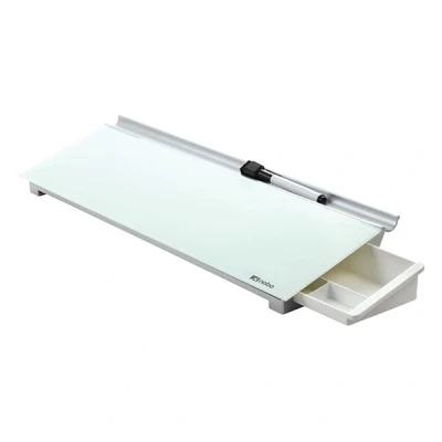 Image of Nobo Desktop Whiteboard Pad, Dry Erase Glass Surface, Portable, Frameless, Includes Marker Pen and Storage Drawer, 1905174, Brilliant White, 45.7 x 6.3 15.4 cm