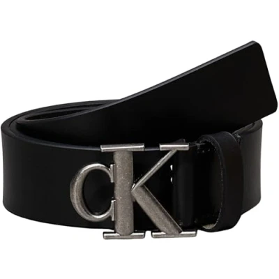 Image of Calvin Klein Jeans Monogram Plaque Buckle Belt Black/antique silvercoloured, Men&#039;s, Size: 52, silver coloured
