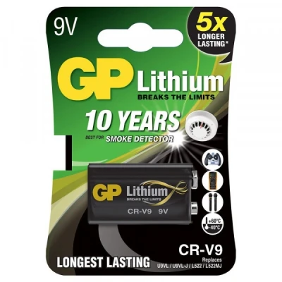 Image of GP 9V Lithium Battery PP3 CR V9 1 Pack for Smoke Detector/PIR sensor Non Rechargeable