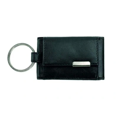 Image of Alassio Mini Geldbörse aus feinem Nappaleder, kleines Portemonnaie mit Metallemblem und Schlüsselring Coin Pouch, 8 cm, Black (Schwarz), centimeters, Pouch