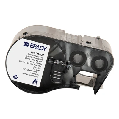 Image of Brady Self Laminating Vinyl Pre Sized Labels for Label Printer BMP41/BMP51/BMP53/M511 200 Adhesive Black on White, Transparent (25,40 mm (W) x 31,75 (H)) M4 143 427