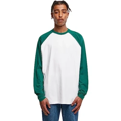 Image of Urban Classics Organic Oversized Raglan Longsleeve Long sleeved top, Men&#039;s, Size: 3XL, White/green