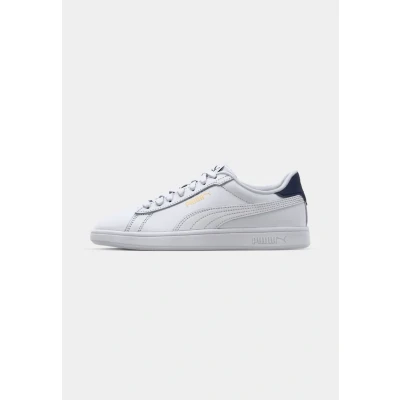 Image of Puma Smash 3.0 Unisex Trainers, Size: 3.5, White/navy/gold leather and imitation