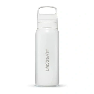 Image of LifeStraw Go Series — Insulated Stainless Steel Water Filter Bottle for Travel and Everyday Use Removes Bacteria, Parasites Microplastics, Improves Taste, 24oz Polar White
