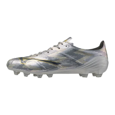 Image of Mizuno Alpha II Elite Unisex Moulded stud football boots, Size: 10, Galaxy silver/gold Synthetics