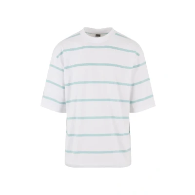 Image of Urban Classics Oversized Sleeve Modern Stripe Print Tshirt, Men&#039;s, Size: Large, White oceanblue
