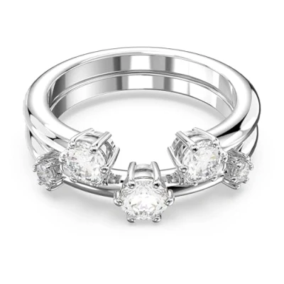 Image of Swarovski Constella Cocktail Ring, White Zirconia Crystals in a Rhodium Plated Setting, from the Collection, Size 58