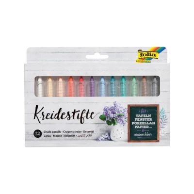 Image of folia 371209 Chalk Pens Set Basic 12 Assorted Markers, for Painting on Blackboard, Glass, Paper and Other Smooth Surfaces