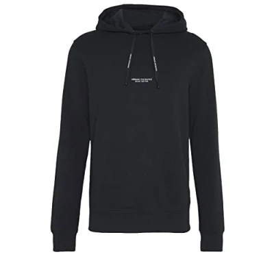 Image of Armani Exchange Men&#039;s Hoodie, Maxi Print Logo on Front Sweatshirt, Blue, XXL