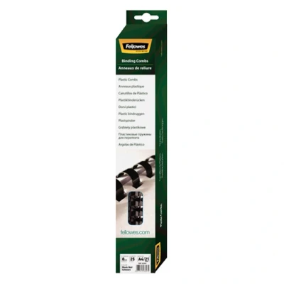 Image of Fellowes A4 8 mm Plastic Binding Combs for Comb Machine, Binds 21 to 40 Pages, Black, Pack of 25, 5330702