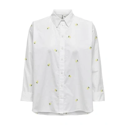 Image of ONLY Women&#039;s Onlnew Lina Grace Ls Emb Shirt Noos WVN Long Sleeve Blouse, Bright White/Aop: Lemon, M
