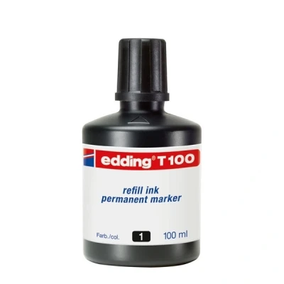 Image of edding T 100 refill ink permanent marker black ml with drop dispenser system, for quick refilling of almost all markers