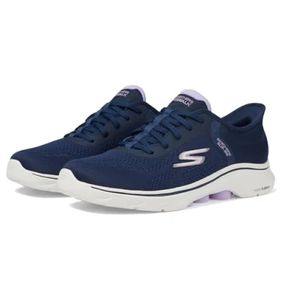 Image of Skechers Performance GO WALK 7 LACE UP Walking trainers, Women&#039;s, Size: 2, Navy/lavender Textile/synthetics