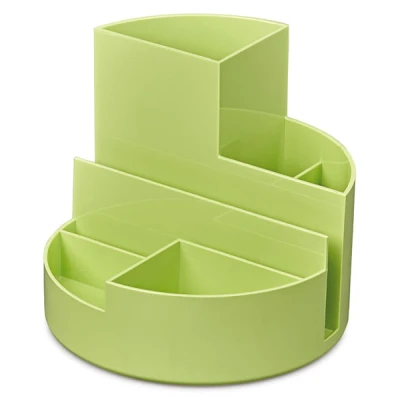 Image of Maul Desk Organiser Round Box Diameter 14 x 12.5 cm with 6 Compartments Pen Holder for Pens, Markers and Scissors Office Lime
