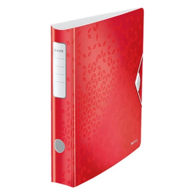 Image of Leitz Wow 11070026 Metallic Red A4 Binder, Curved Spine, 65 mm Width, Elastic Attachment, Lightweight Polyfoam Material