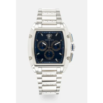 Image of Versace Watches Dominus Chronograph watch, Men&#039;s, Size: One Size, Silver/blue