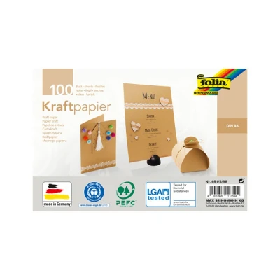 Image of folia 691/5/98 Kraft Paper Natural, 120 g/m², DIN A5, 100 Sheets, for Individual Crafting and Designing of Greeting Cards, Invitations, Place etc.