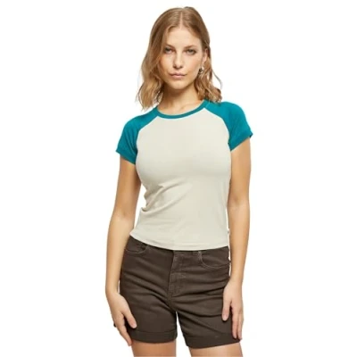 Image of Urban Classics Stretch Short Retro Baseball TEE Print Tshirt, Women&#039;s, Size: 4XL, Softseagrass watergreen