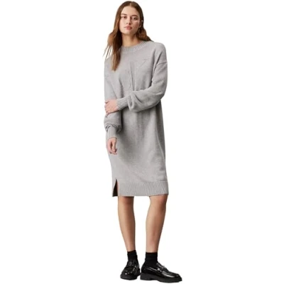 Image of Calvin Klein Jeans Intarsia Loose Dress Jumper dress, Women&#039;s, Size: XS, Grey heather