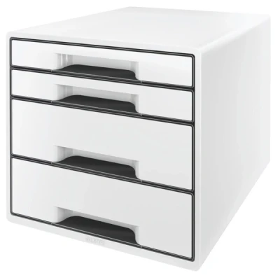 Image of Leitz 4 A4 Drawer Cabinet with Marker Pen and Transparent Tray, Organiser, Wow Range, White/Black