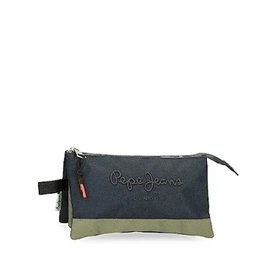 Image of Pepe Jeans Cromwell Triple Pencil Case Black 22 x 12 5 cm Polyester, Black/White, One Size, Case,