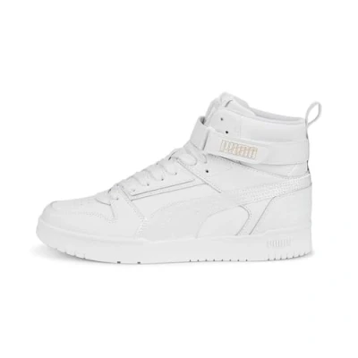 Image of Puma RBD GAME Unisex Hightop trainers, Size: 5, White/gold leather and imitation