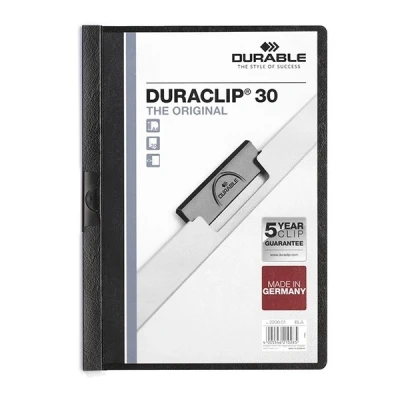 Image of Durable DURAClip 30 A4 Clip Folder Holds Up to Sheets of Paper Robust Metal Sprung Pack 25 Black Coloured Files