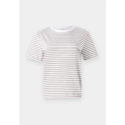 Image of Selected Femme Slfessential Striped BOXY TEE Print Tshirt, Women&#039;s, Size: 8, Greige