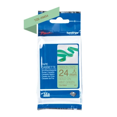 Image of Brother TZe RM54 Labelling Tape Cassette, Gold on Mint Green, 24 mm (W) x 4M (L), Ribbon Tape, Genuine Supplies
