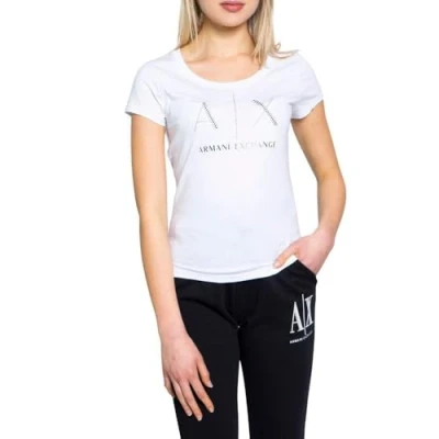 Image of Armani Exchange Women&#039;s Strass Logo T Shirt, White, XL