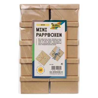 Image of folia 3321 Mini Gift Boxes, Cardboard Square, Natural, Pack of 10, 7.5 x 4.5 cm Ideal for Decorating and Gifting