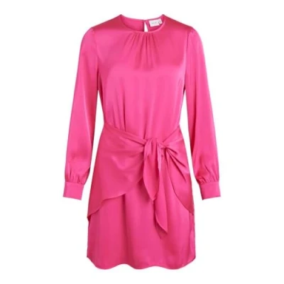 Image of Vila Women&#039;s Viannes O Neck L/S Short Dress/Dc, Pink Yarrow, 38