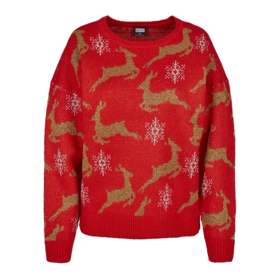 Image of Urban Classics Oversized Christmas Jumper, Women&#039;s, Size: Medium, Red/gold