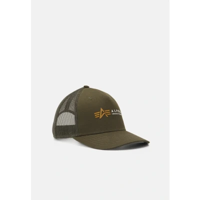 Image of Alpha Industries Label Trucker Unisex Cap, Size: One Size, Dark olive