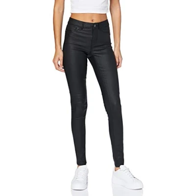 Image of Pieces Pcshape UP PARO Coated Jeans Skinny Fit, Women&#039;s, Size: XL, Black