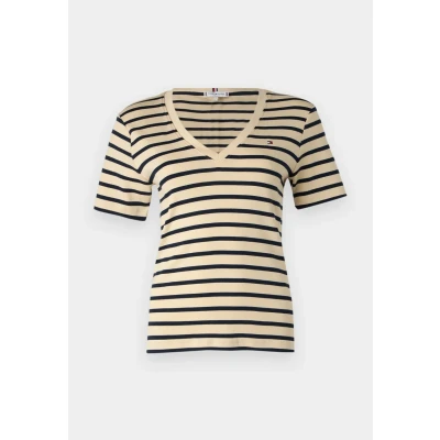 Image of Tommy Hilfiger NEW SLIM CODY Print Tshirt, Women&#039;s, Size: 3XL, Fine country ivory/navy