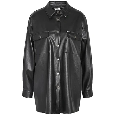 Image of Noisy May Nmflanny Oversize PU Shirt Buttondown blouse, Women&#039;s, Size: 8, Black