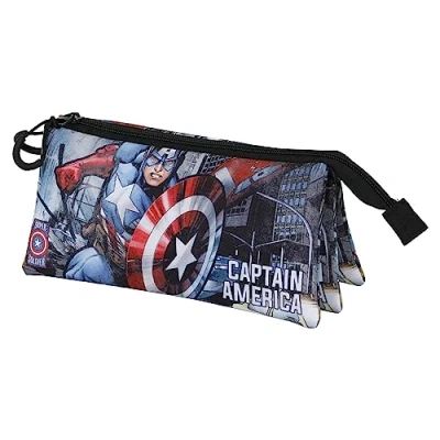 Image of Marvel Captain America Defender FAN Triple Pencil Case 2.0, Multicolour, 23 x 11 cm, One Size, 2.0