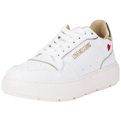 Image of Love Moschino Trainers, Women&#039;s, Size: 8, Bianco/platino Leather/synthetics