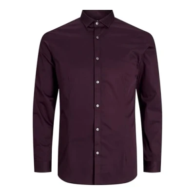 Image of JACK &amp; JONES Men&#039;s Jjprparma Shirt L/S Noos Long Sleeve Shirt, Winetasting/fit: super slim, S