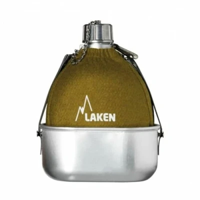 Image of LAKEN Clasica 1 Litre Water Canteen, Aluminum Camping Bottle with Felt Pouch and Pot, Narrow Mouth, Leak Proof, BPA Free, Khaki