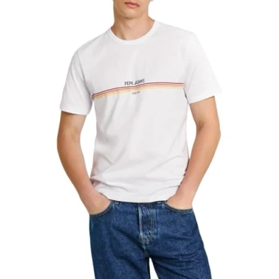 Image of Pepe Jeans ADUR Print Tshirt, Men&#039;s, Size: Small, White