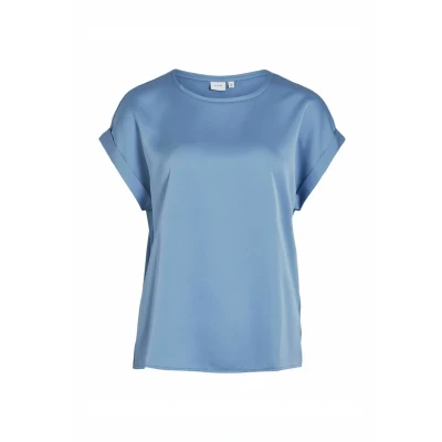 Image of Vila Women&#039;s Variety S/S Satin Top Noos Short Sleeved Blouse, Blue 4, 16