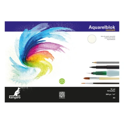 Image of Kangaro A3 Watercolour Paper 300 g 16 Sheets Cream White 3 Sides Glued