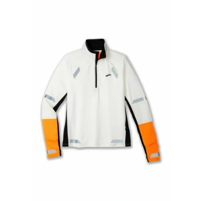 Image of Brooks RUN Visible 1/2 ZIP 2.0 Long sleeved top, Women&#039;s, Size: Medium, Ecru fluoro flash black