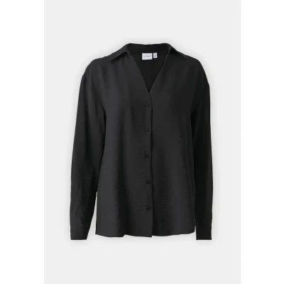 Image of VILA Vidomira V NECK Buttondown blouse black, Women&#039;s, Size: 6, Black