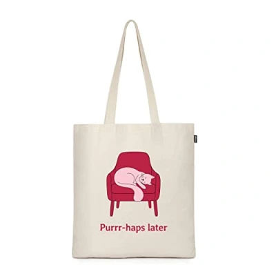Image of Eco Right Aesthetic Canvas Tote Bag for Women, Cute, Trendy &amp; Reusable Cotton Bags School, Shopping, Gym, Library and Beach, Perfect Groceries, Gifts Teachers, Drowsy Cat, One Size,