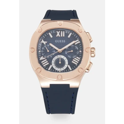 Image of Guess Headline Chronograph watch, Men&#039;s, Size: One Size, Rose gold tone/navy gradient