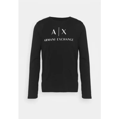Image of Armani Exchange Men&#039;s Ax Long Sleeve Logo Crewneck T shirt, Black, S